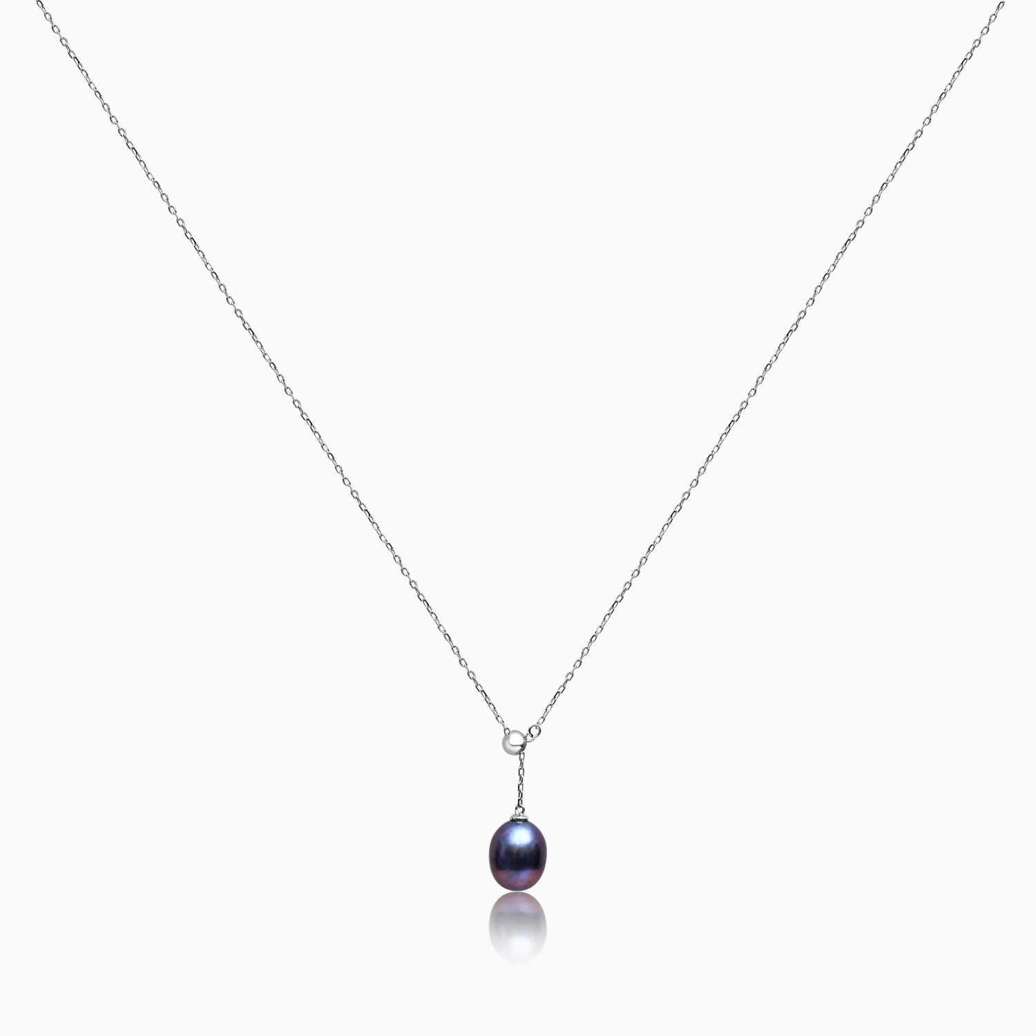 Silver Black Pearl Drop Adjustable Necklace