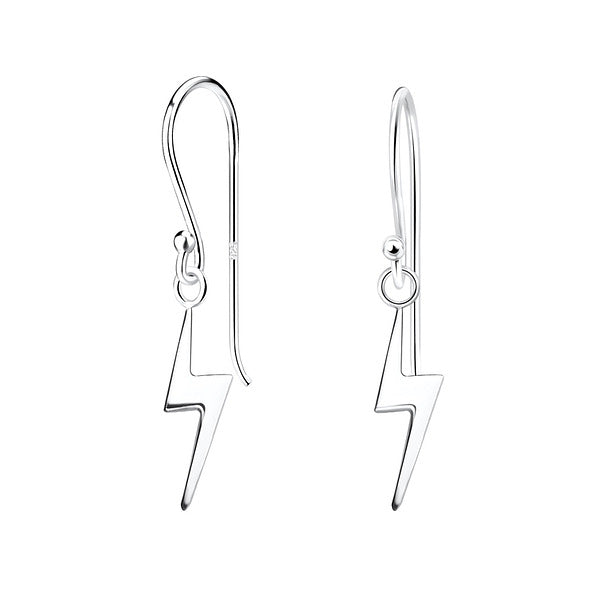 Silver Lightning Bolt Hook Earrings