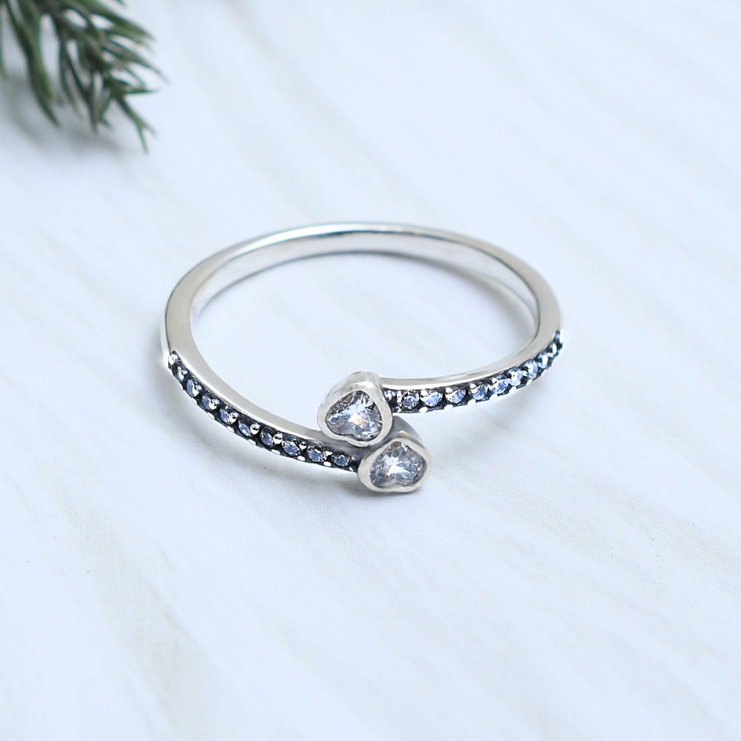 Silver Double Hearts Embrace Ring - Main Image