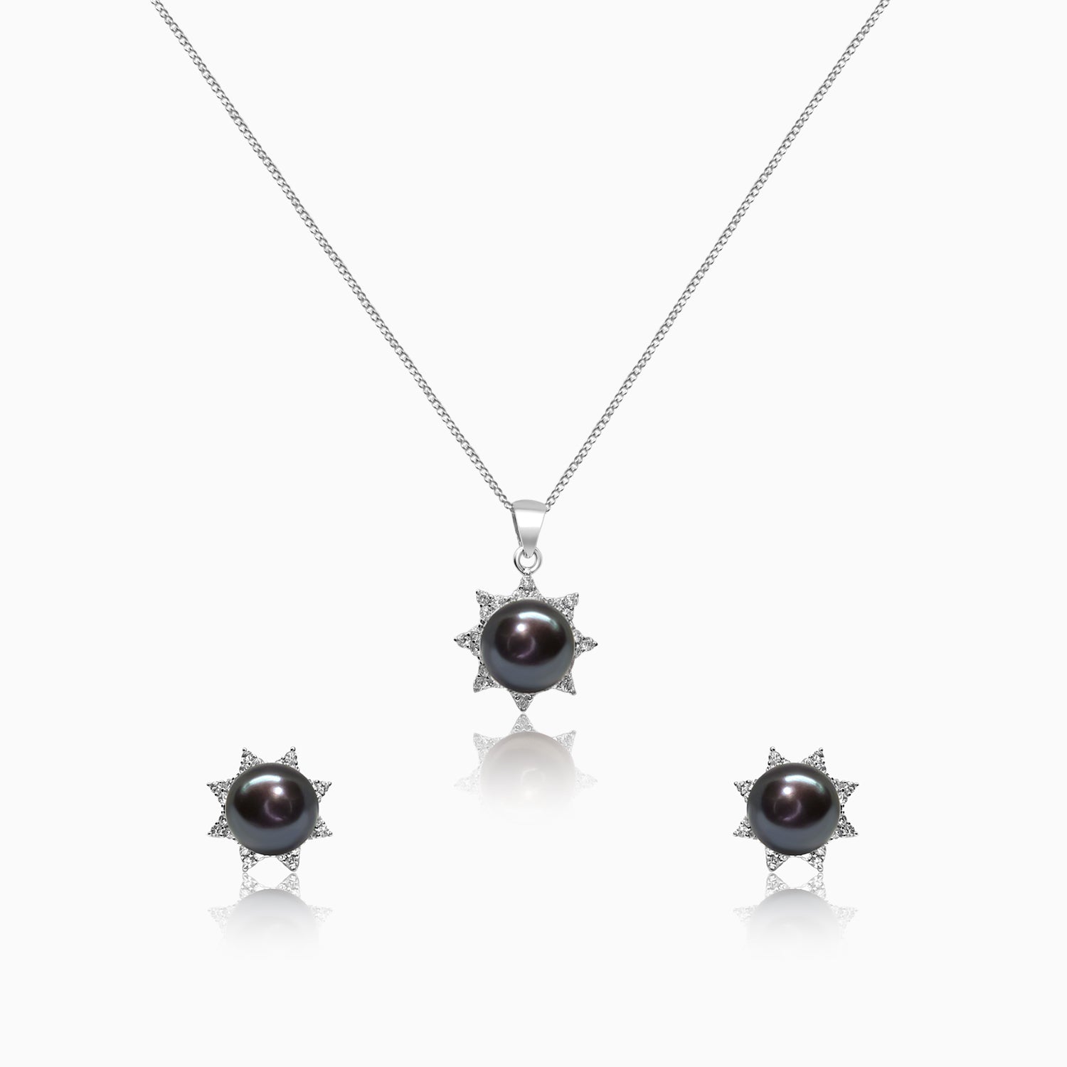 Star Necklace Black Sparkly Necklace Silver Sparkling Black Pearl Star  Pendant Set, image size:1500x1500