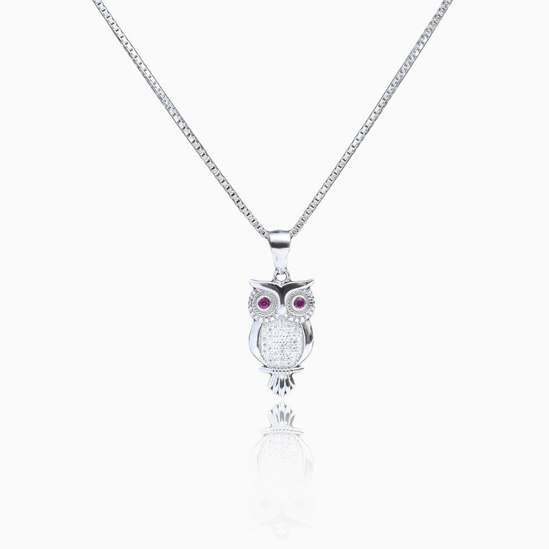 Silver Owl Pendant with Link Chain
