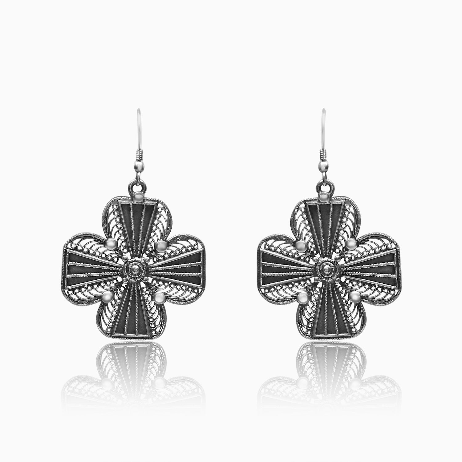 Silver Oxidised Intricate Windmill Earrings
