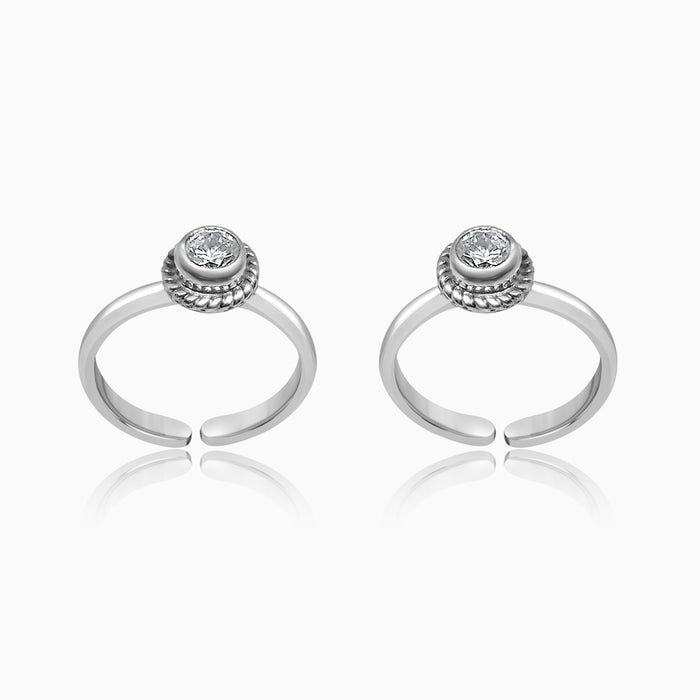 Silver Royal Oxidised Zircon Round Toe Rings