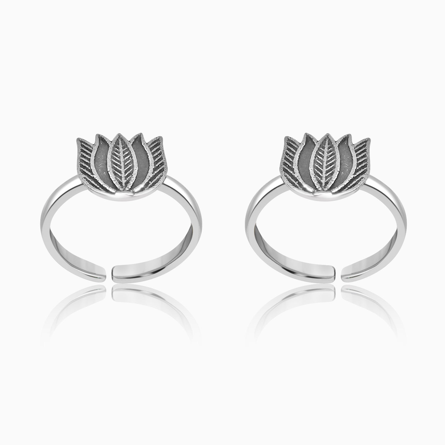 Silver Oxidised Lotus Toe Rings