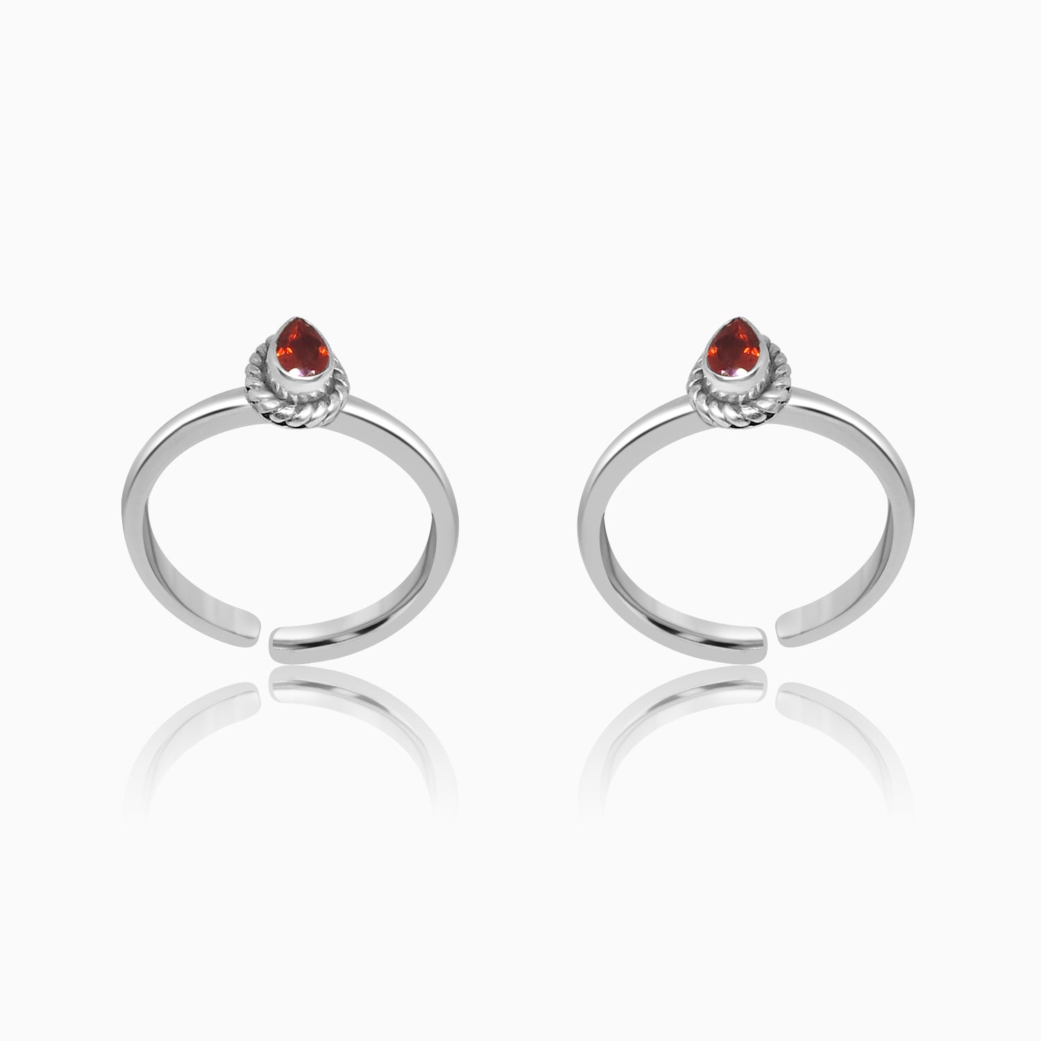 Silver Oxidized Red Royal Drop Toe Rings