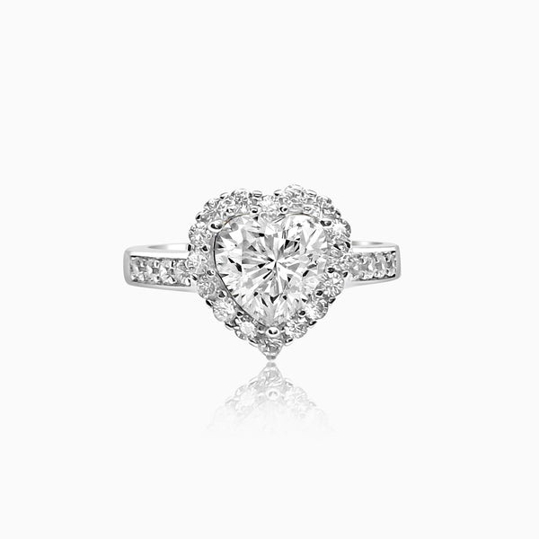 Silver Sparkling Grandoise Heart Solitaire Ring