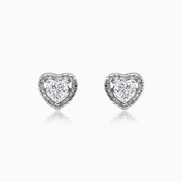 Silver Sparkling Awe Heart Solitaire Earrings