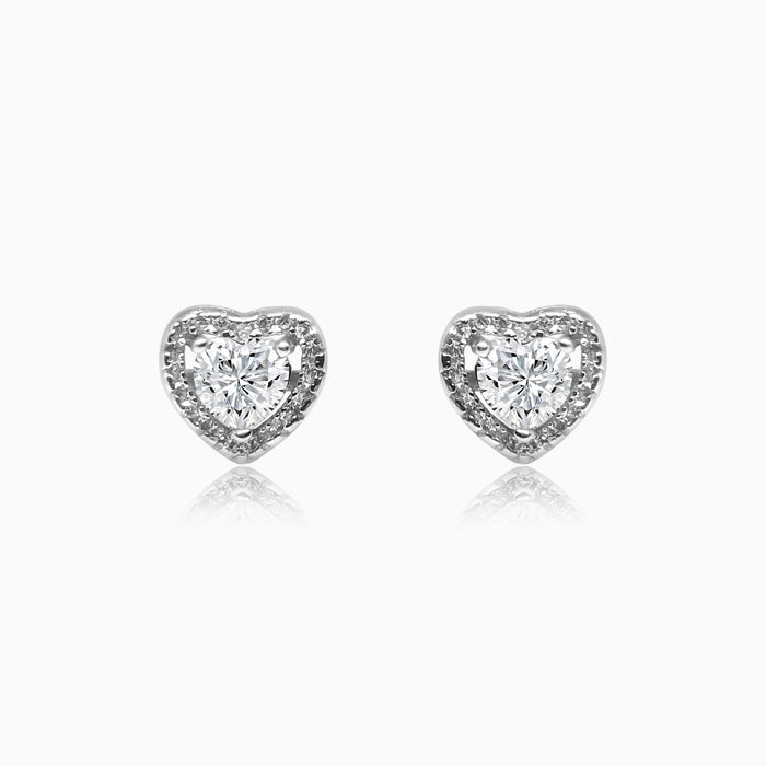 Silver Sparkling Awe Heart Solitaire Earrings