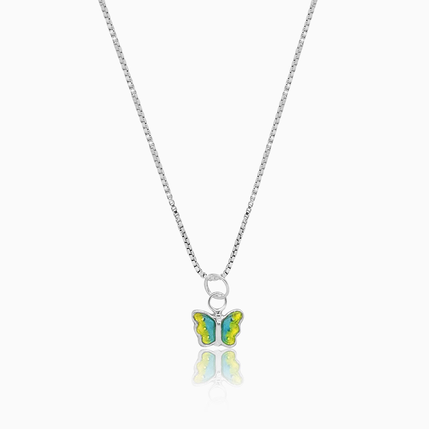 Silver Little Blue Green Butterfly Necklace Set