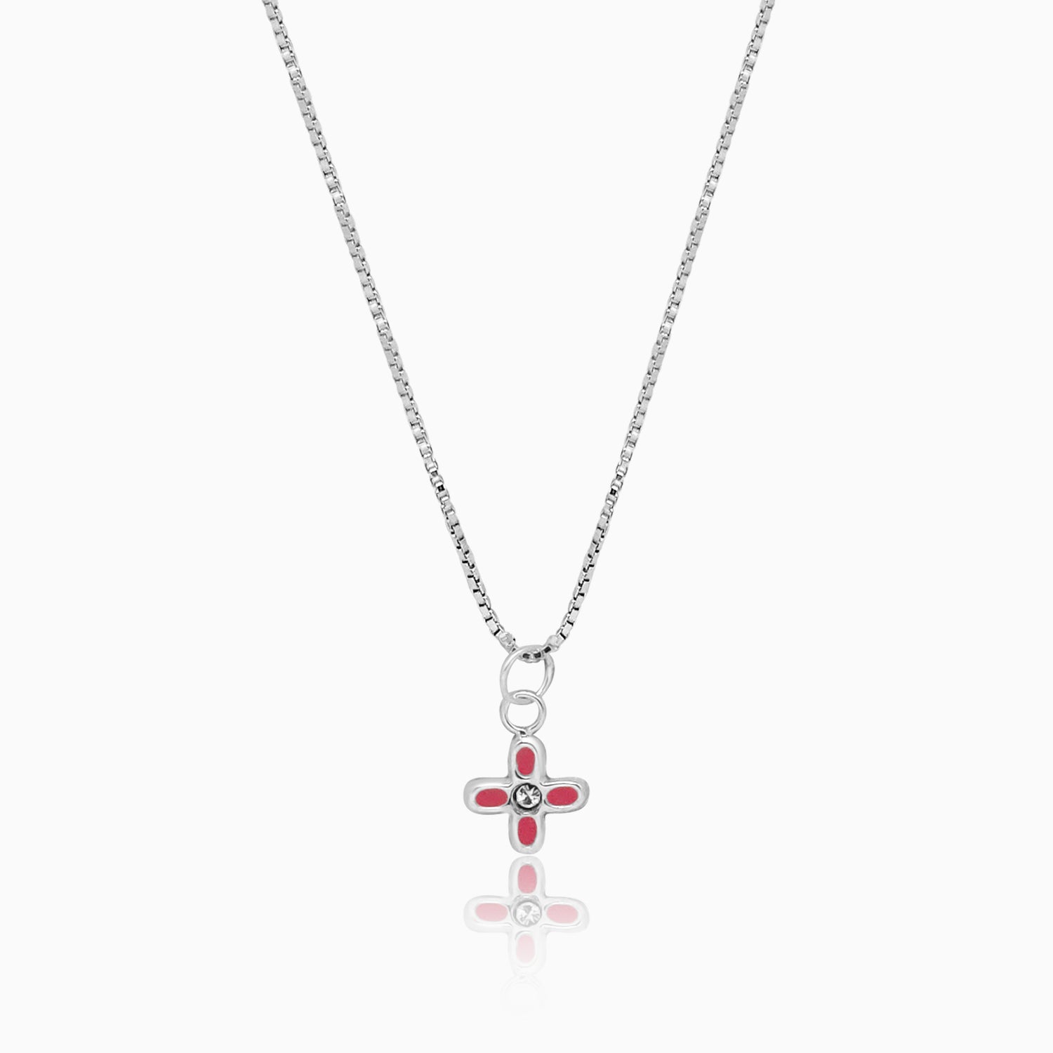 Silver Little Pink Flower Necklace Set