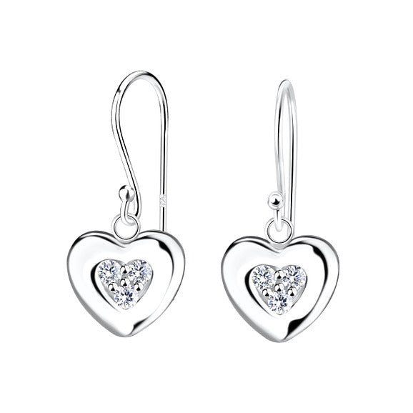 Silver Sparkling Heart Hook Earrings