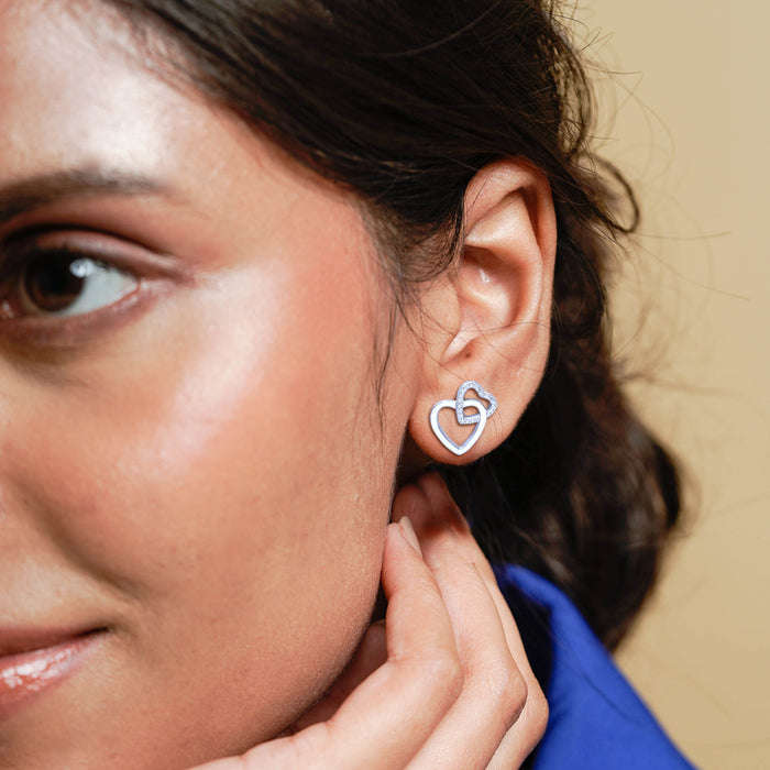 Silver Heart in Heart Stud Earrings