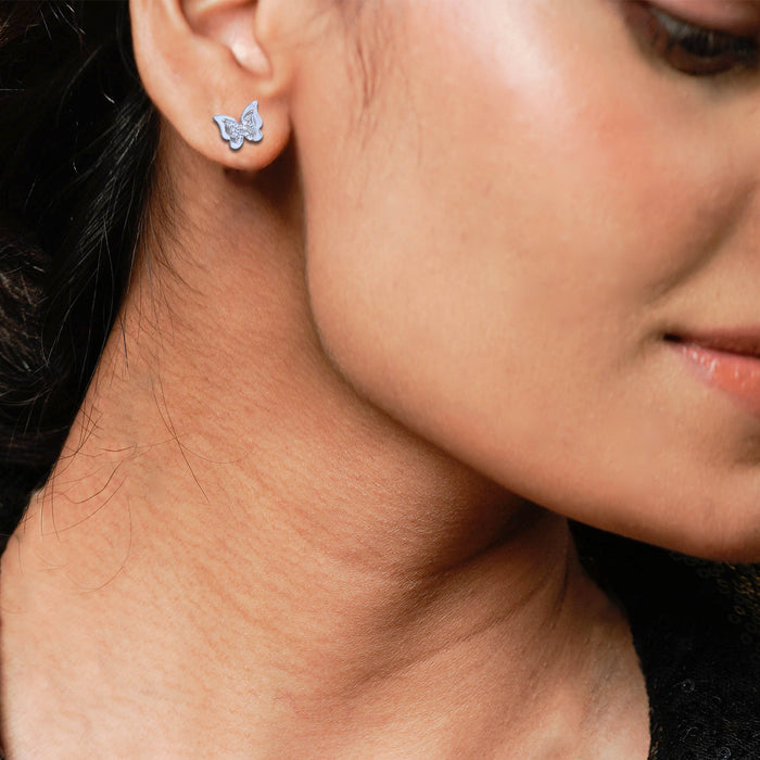 Silver Butterfly Highlight Stud Earrings