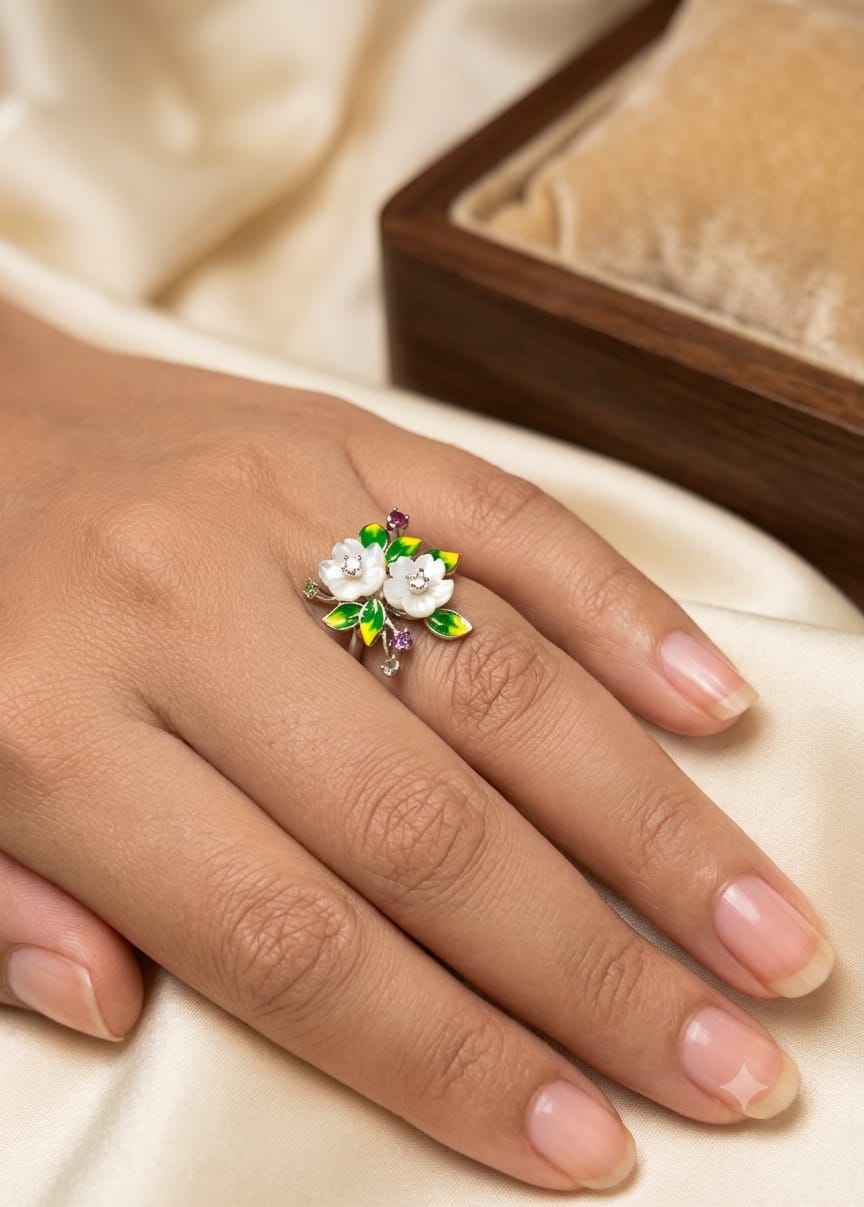 Silver Floral Elegance Enchanted Blossom Ring
