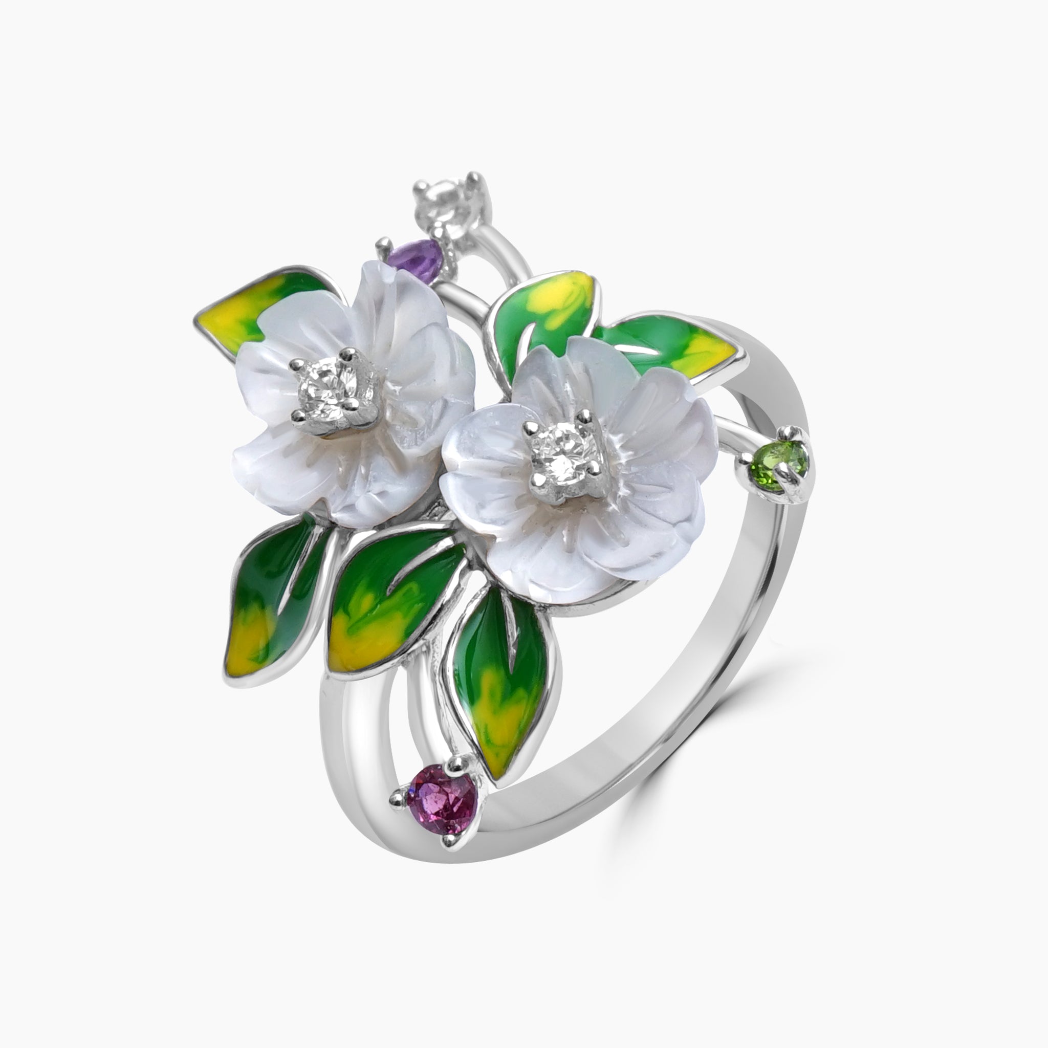 Silver Floral Elegance Enchanted Blossom Ring