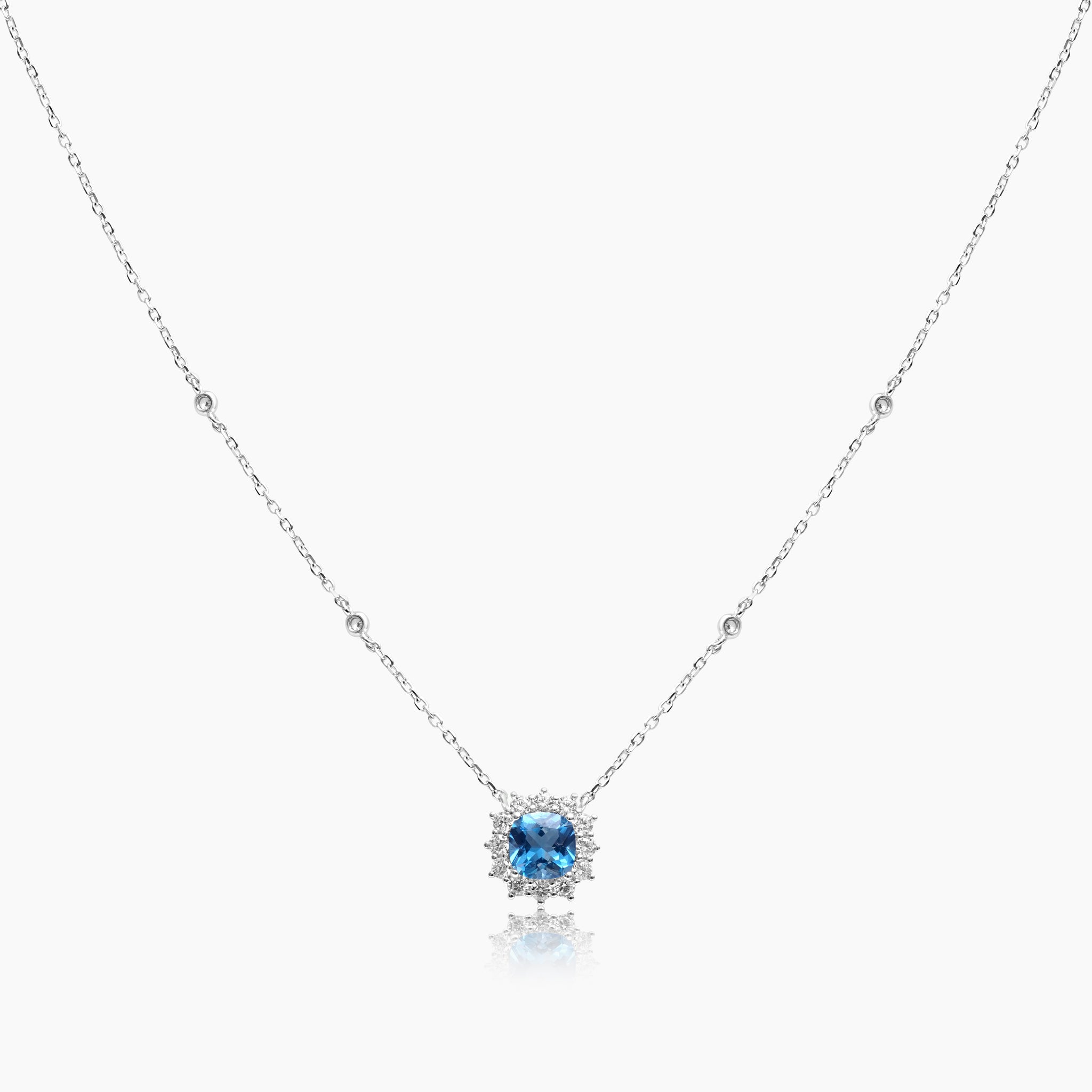 Silver Sparkling Aquamarine Blue Necklace