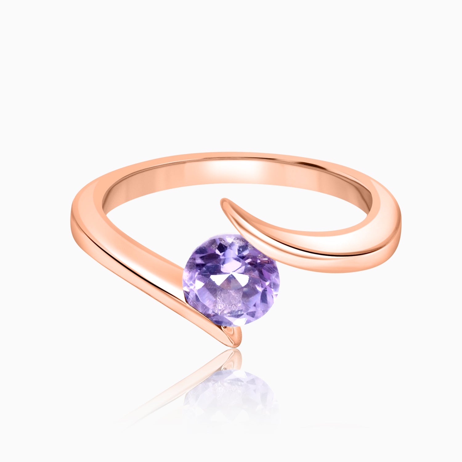 Silver Rose Gold Amethyst Embrace Ring