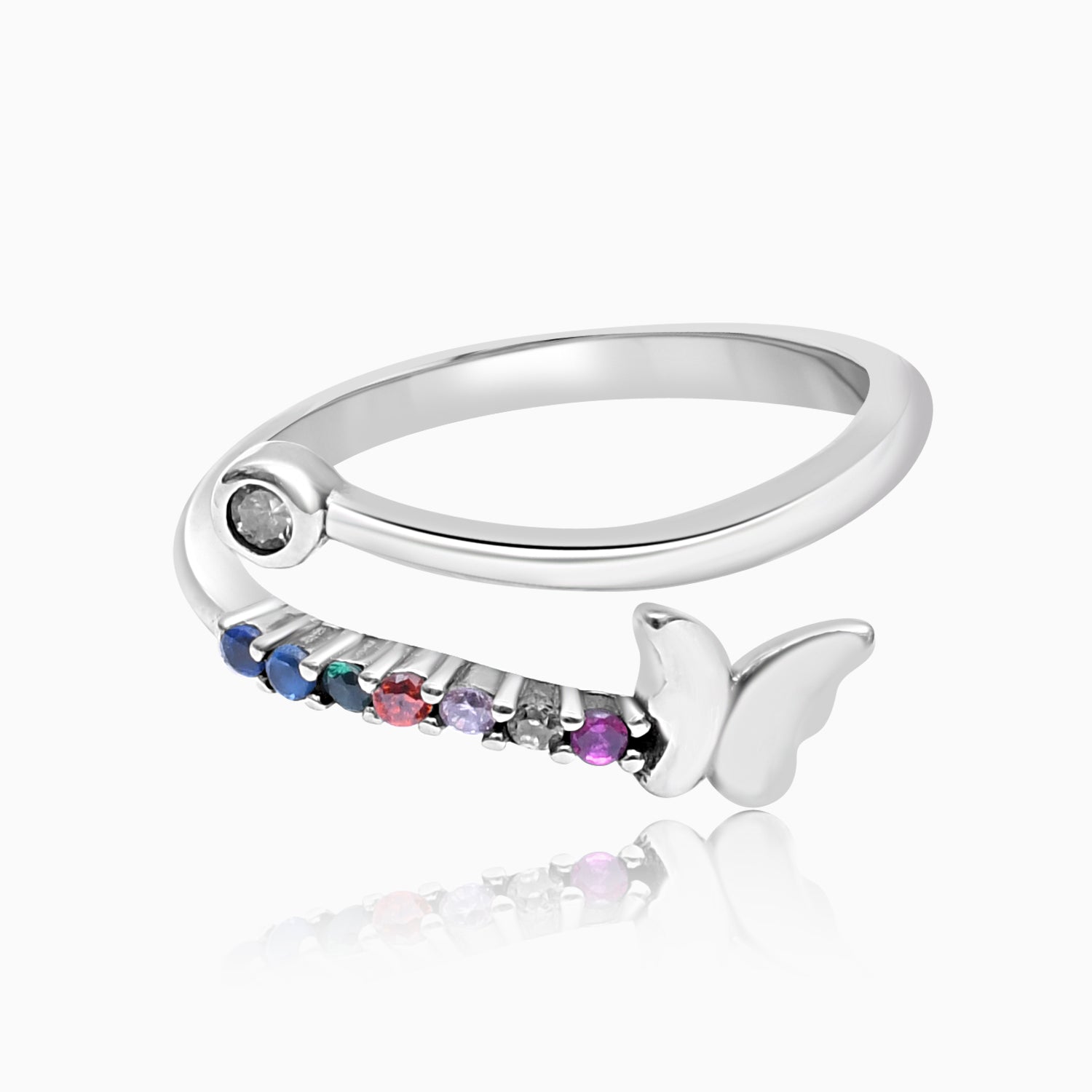 Silver Multitone Gemstone Butterfly Charm Ring