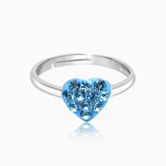 Silver Kids Ocean Blue Heart Ring