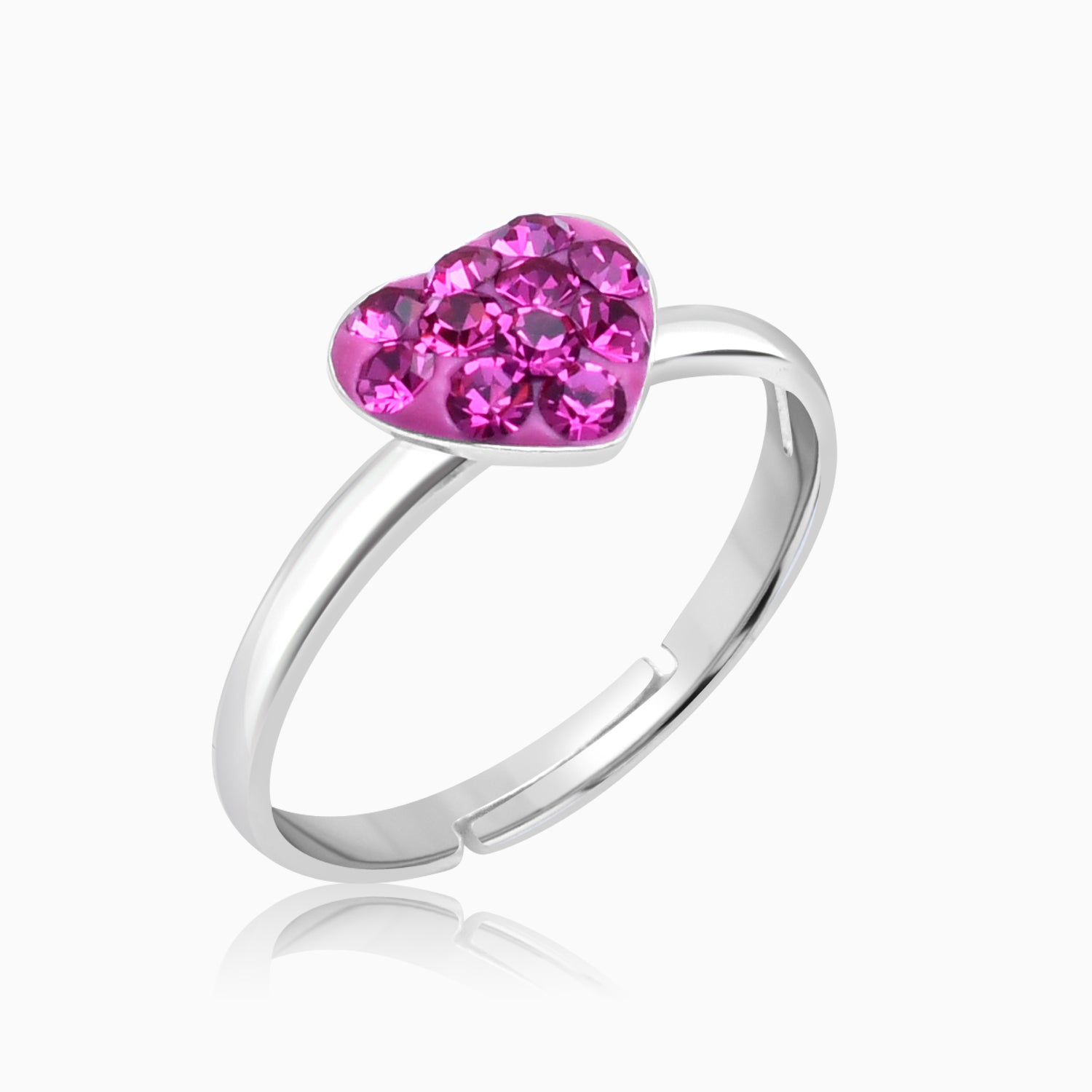 Silver Sparkling Pink Heart Ring