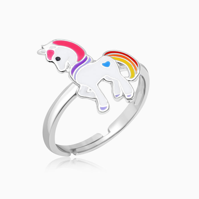Silver Kids Rainbow Unicorn Ring