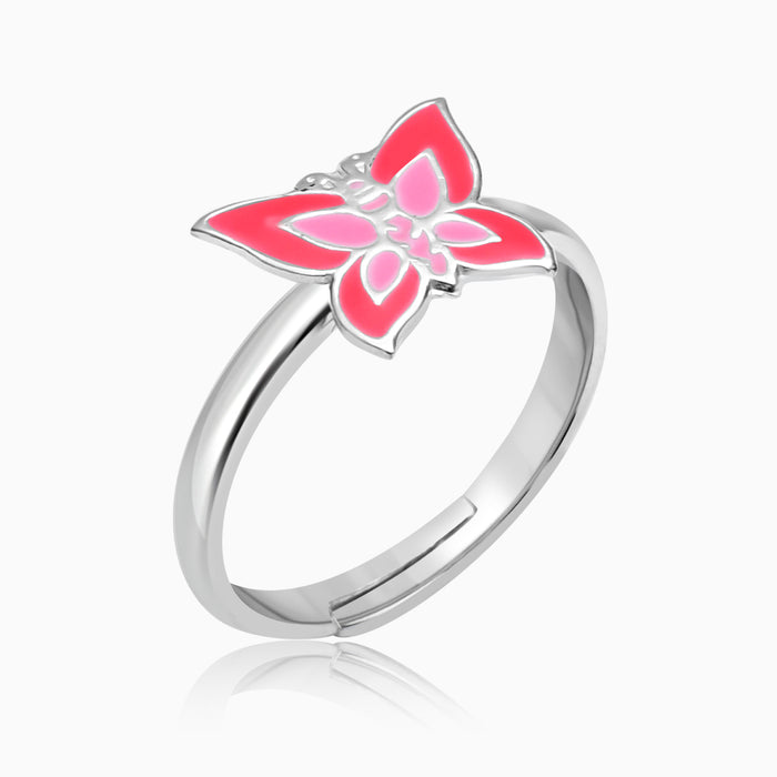 Silver Pink Butterfly Ring