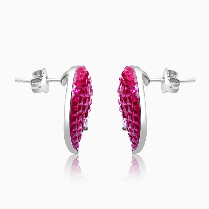 Silver Siberian Ruby Red Flower Earrings