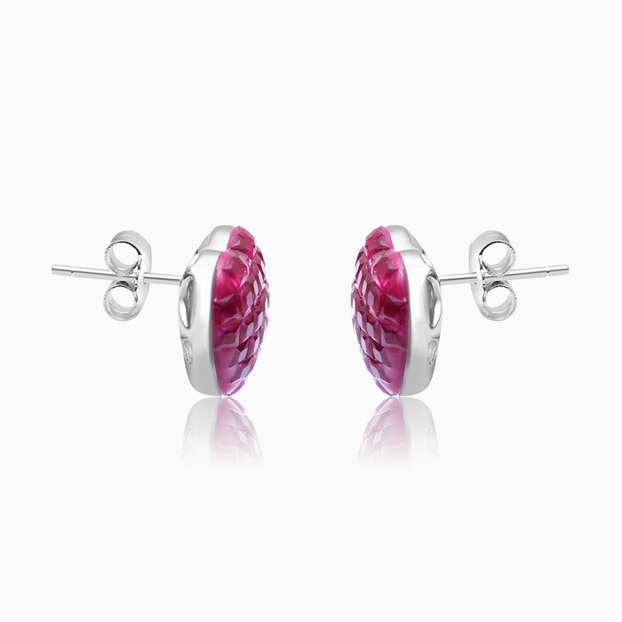 Silver Ruby Red Heart Earrings