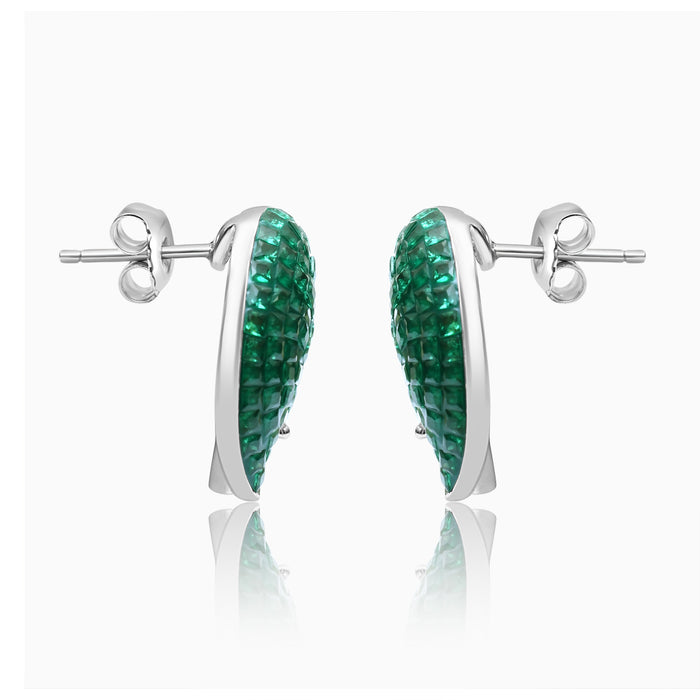 Silver Siberian Emerald Green Flower Earrings