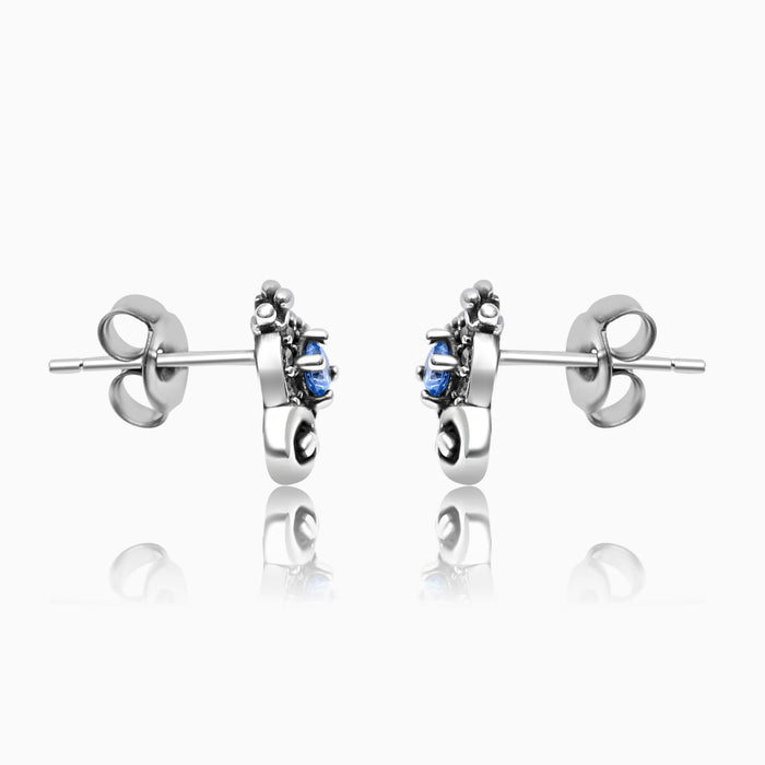 Silver Aquamarine Blue Oxidised Tiara Earrings