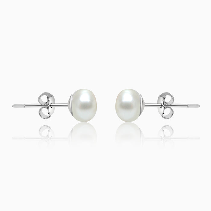 Silver Button Pearl Earring
