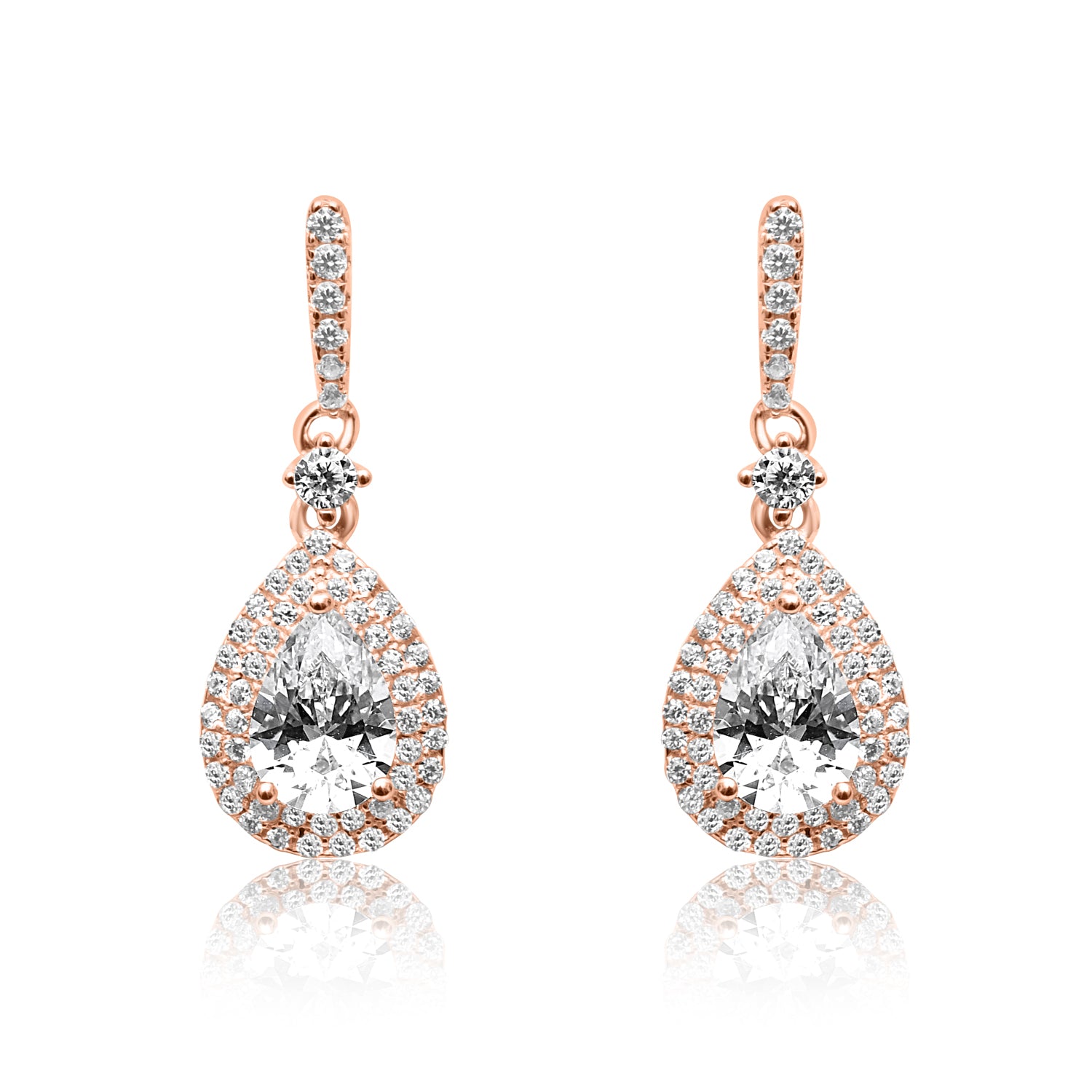 Silver Rose Gold Sparkling Solitaire Drop Earrings