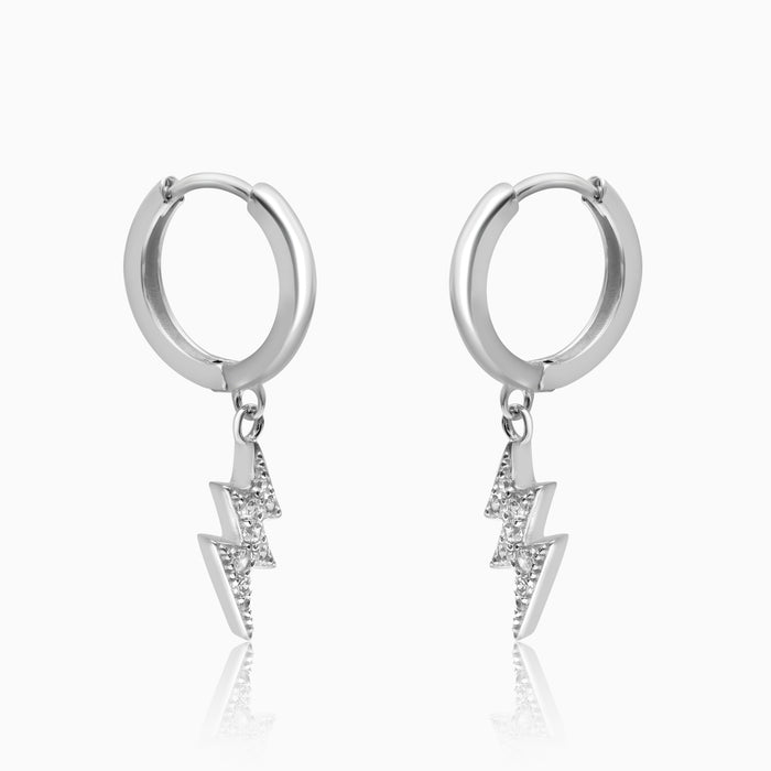 Silver Lightening Charm Hoop Earrings