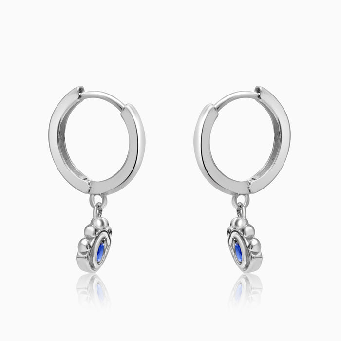Silver Dangling Evil Eye Charm Hoop Earrings