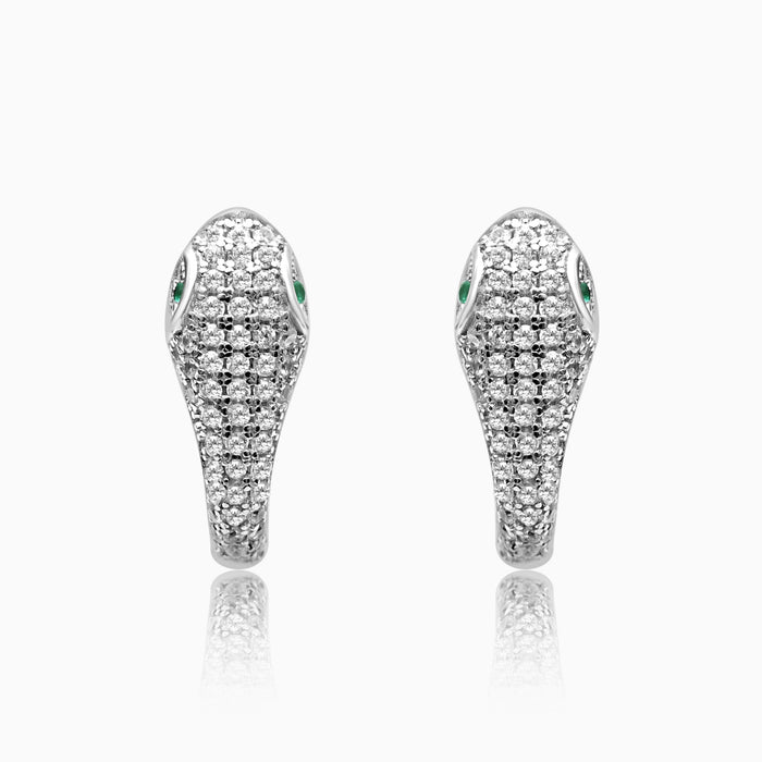 Silver Sparkling Snake Hoop Earrings