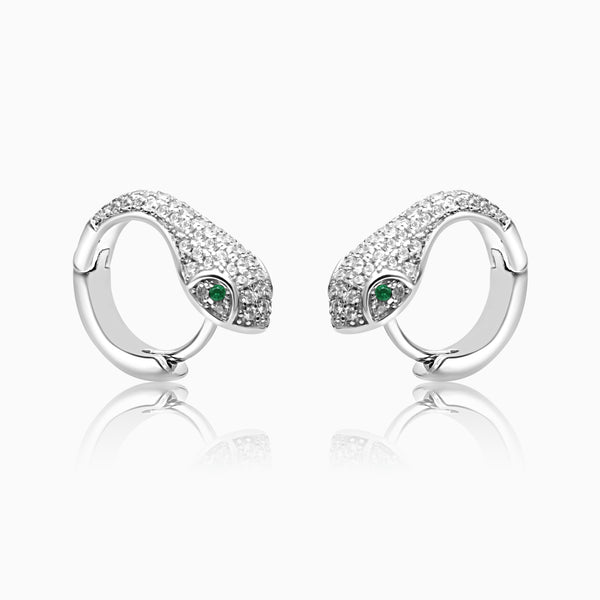 Silver Sparkling Snake Hoop Earrings