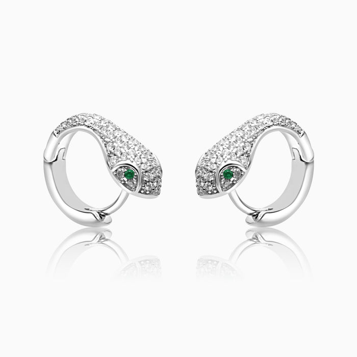 Silver Sparkling Snake Hoop Earrings