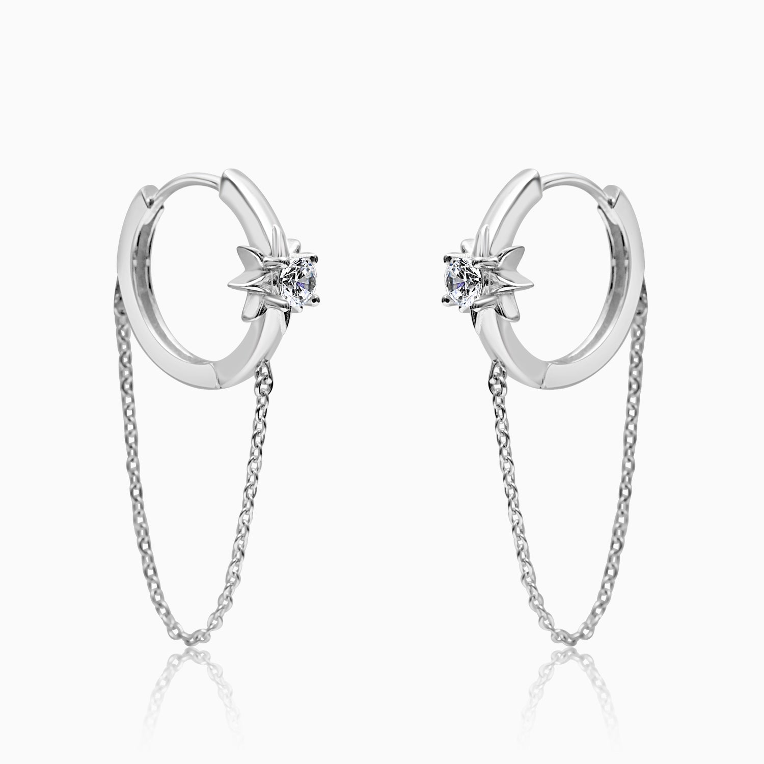 Silver Shimmer Star on Hoop n Dangling Chain Earrings