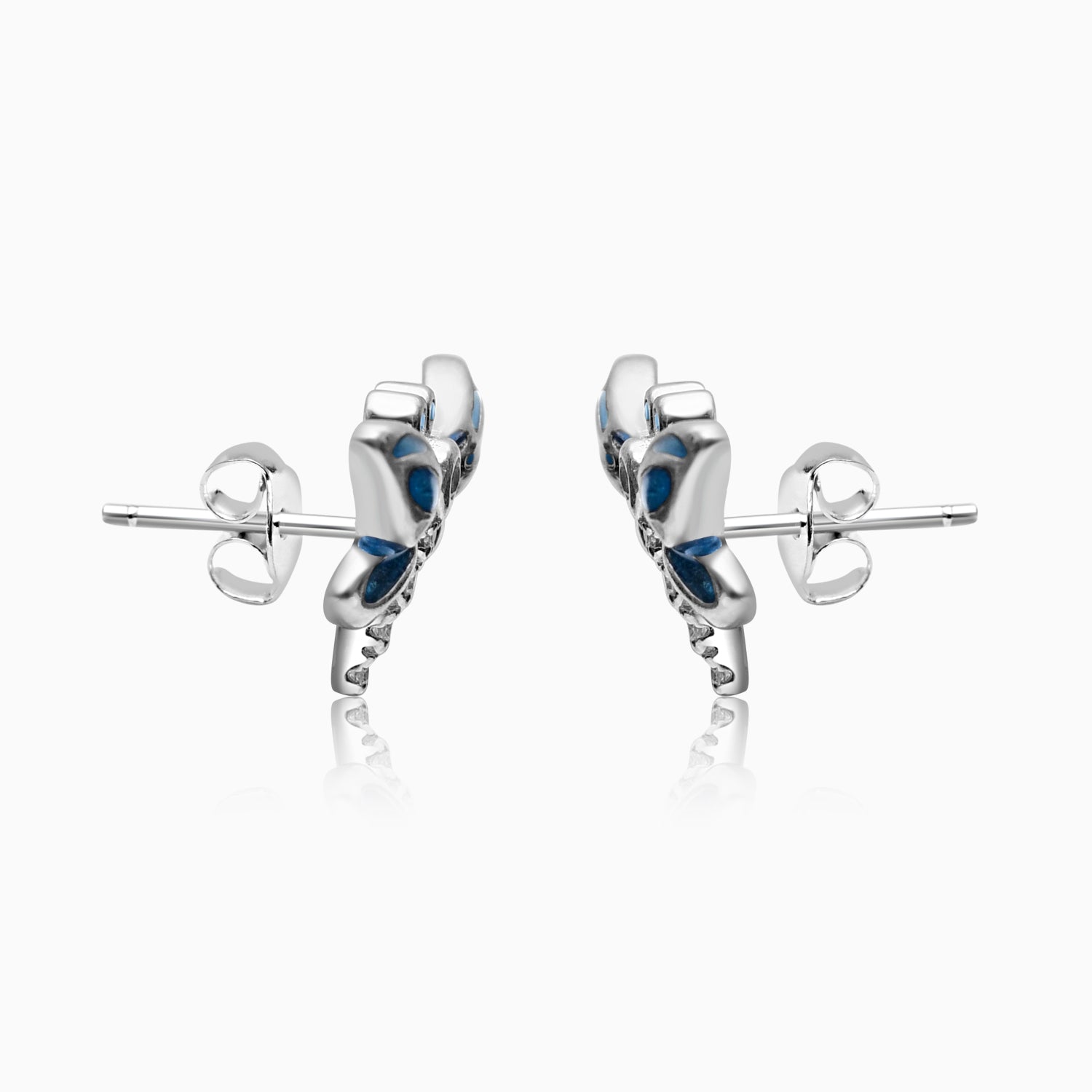 Silver Enamel Blue Drangonfly Earrings