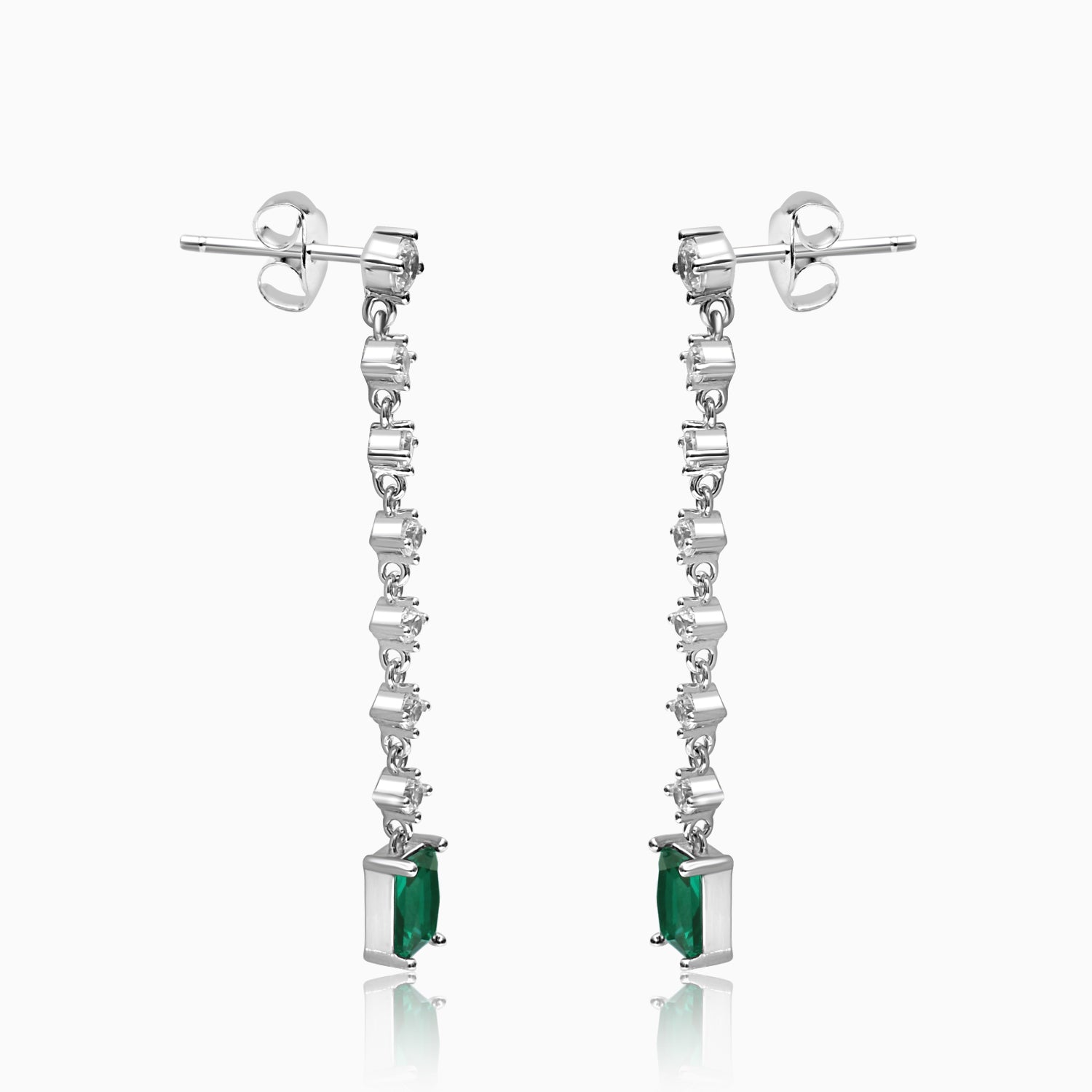 Silver Emerald Green Sparkling Trail Earrings