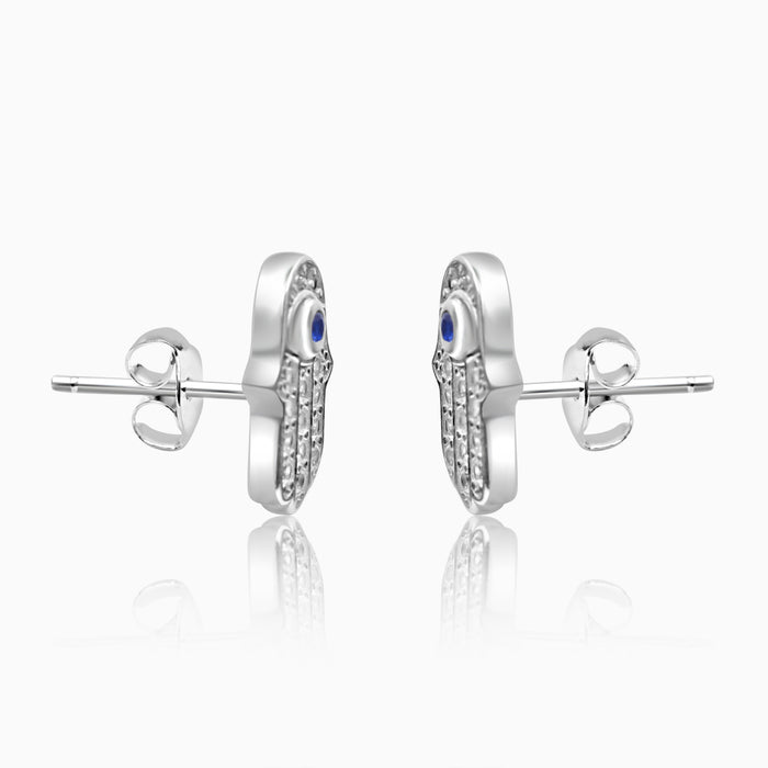 Silver Hamsa Evil Eye Earrings