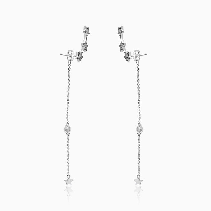 Silver On Ear Curved Star Trail Earrings