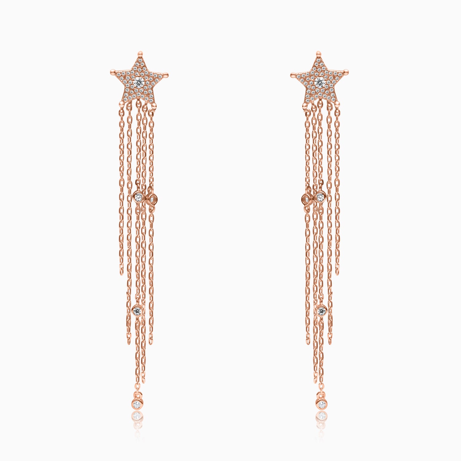 Silver Rose Gold Star Trail Chain Earrings