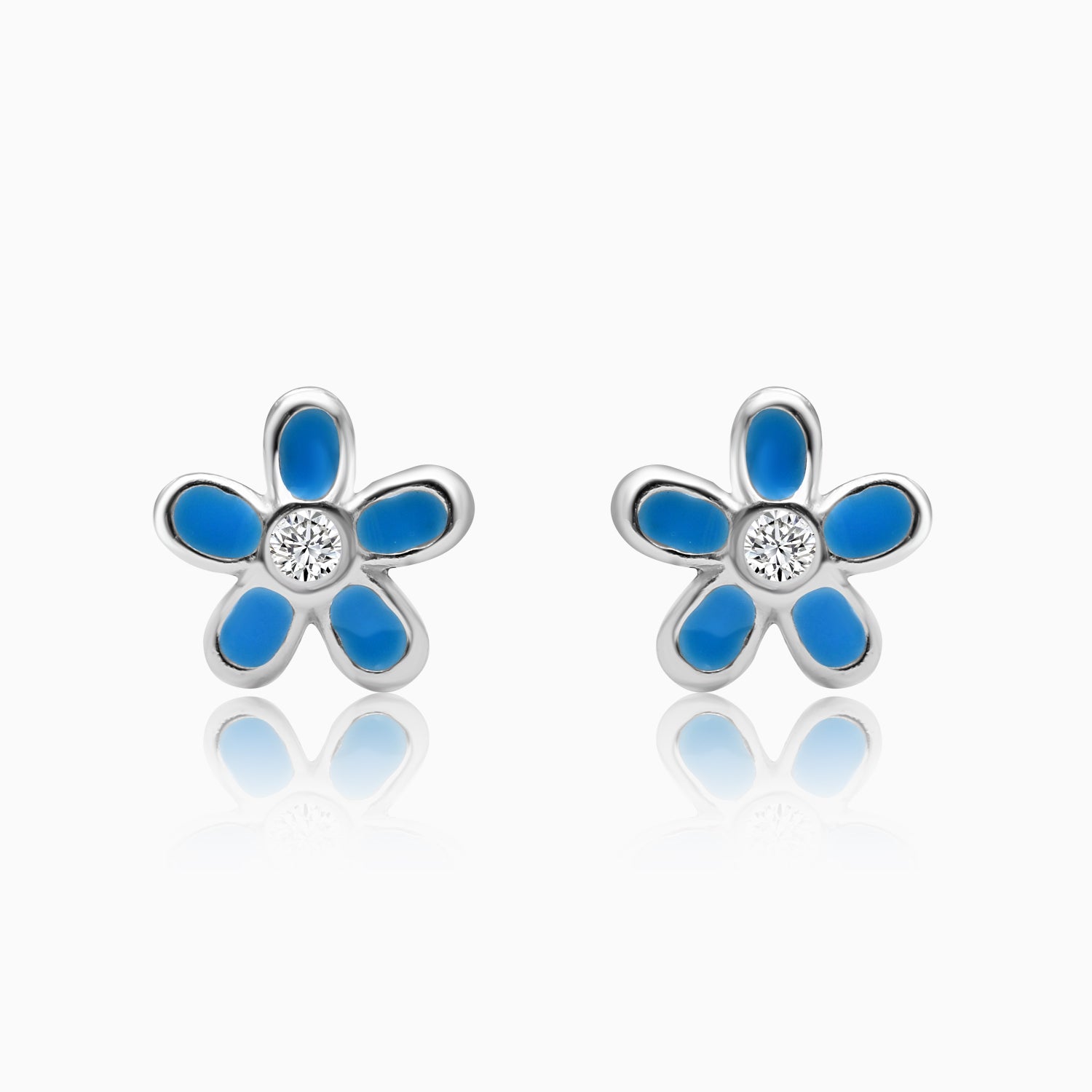 Silver Kids Flower Screw Back Earrings