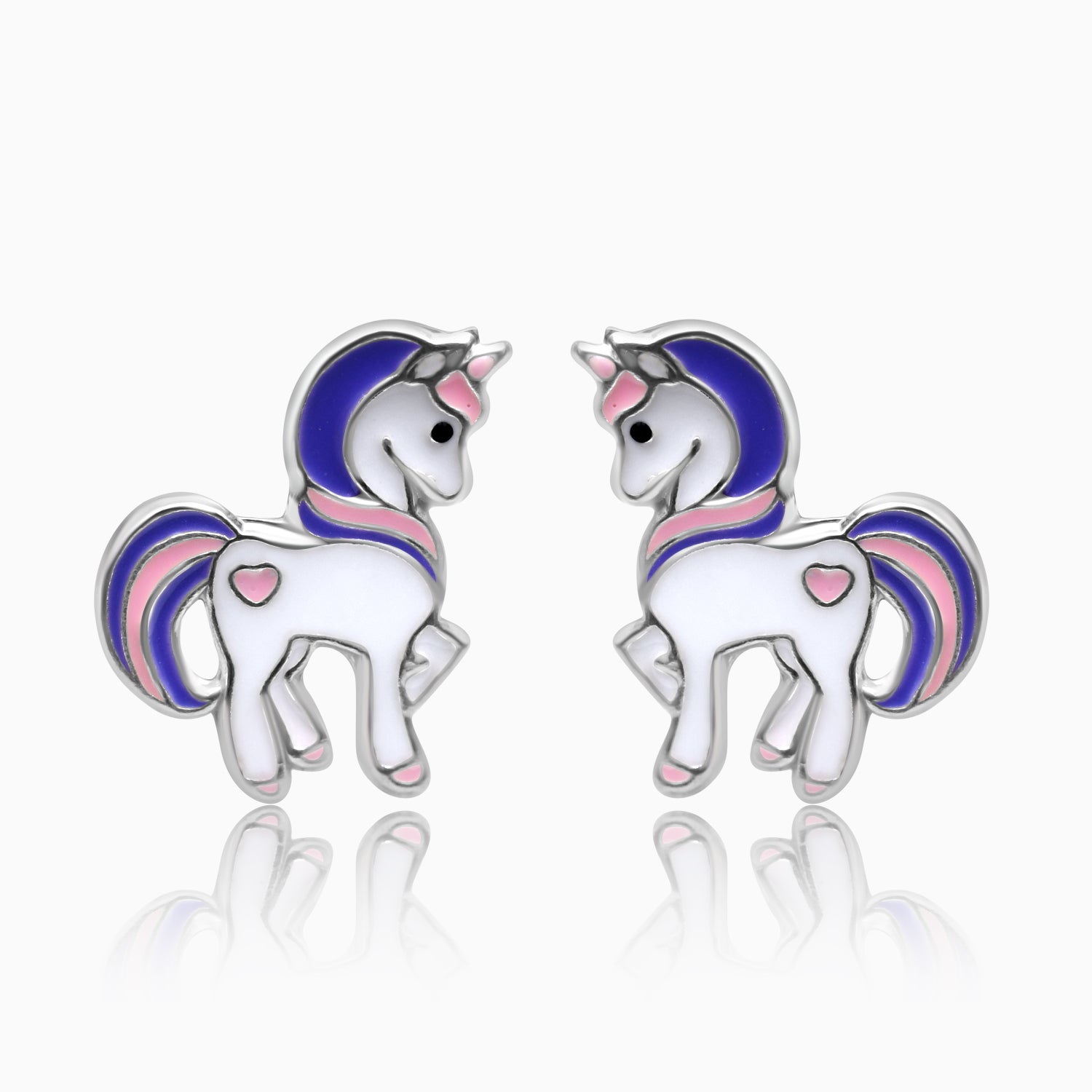 Silver Kids Unicorn Screw Back Earrings