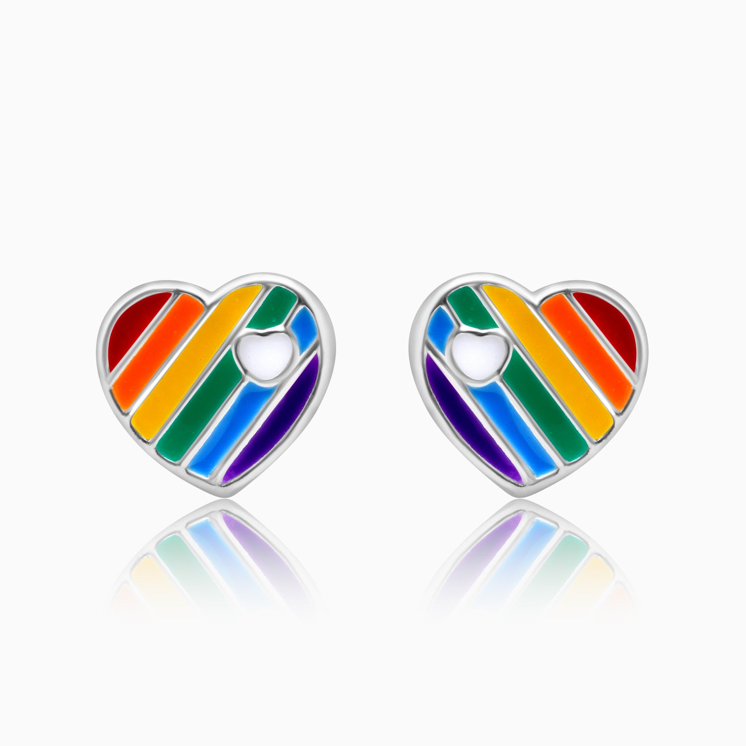 Silver Kids Rainbow Heart Stud Earrings
