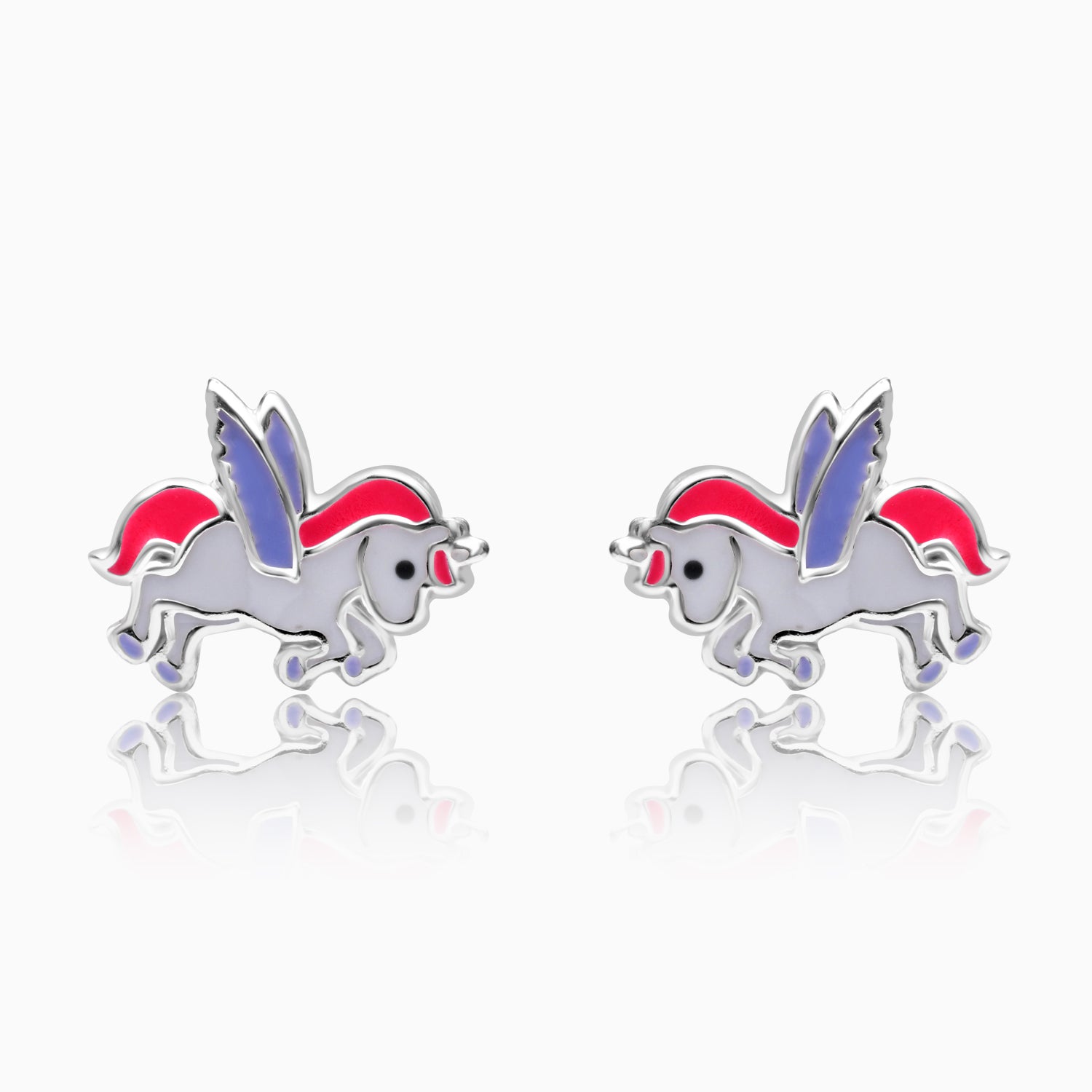 Silver Kids Winged Unicorn Screw Back Earrings