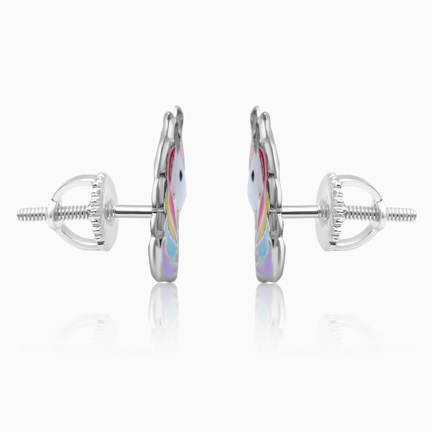 Silver Kids Rainbow Unicorn Screw Back Earrings