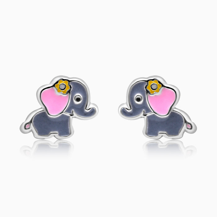 Silver Kids Cute Elephant Earrings