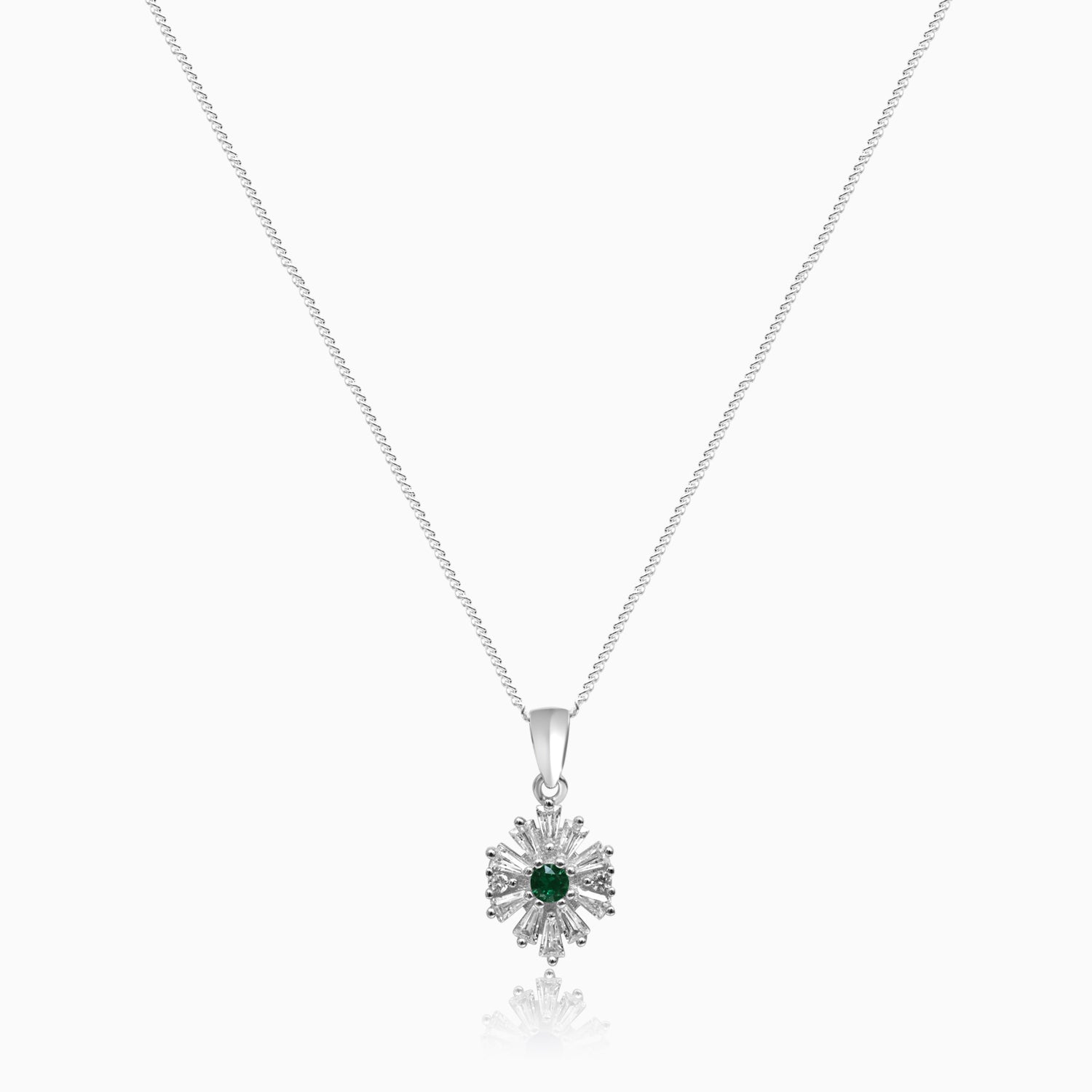 Silver Shimmer Emerald Green Daisy Flower Pendant